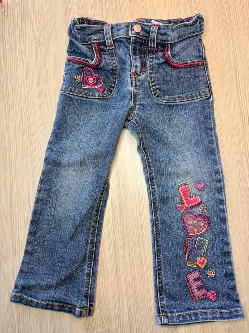 Vintage Y2K Sonoma Girl's Jeans 3T Embroidered Love Hearts Retro Aesthetic
